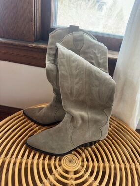 Isabel Marant Taupe Suede Western Heeled Boots